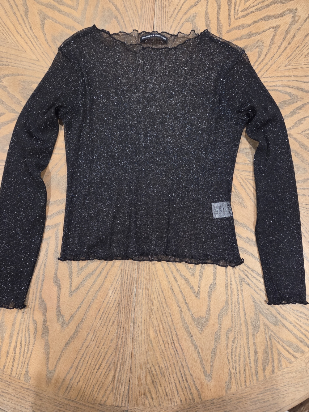 Brandy Melville Sheer Mesh Top Women One Size Black Rene Glitter Shimmer Y2K